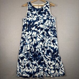 Anne Klein Floral Sleeveless Shift Dress Size 12 Blue White Lined